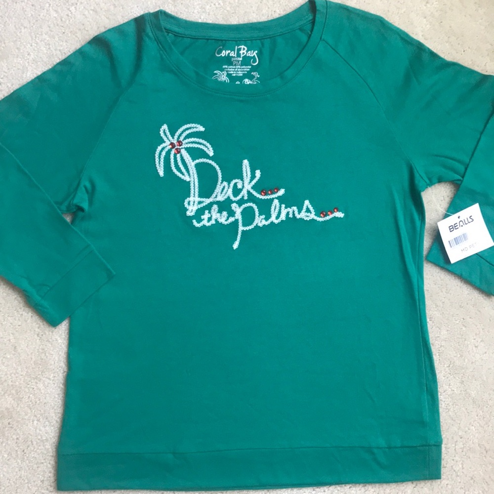 Deck the Palms Coral Bay 3/4 sleeve T-shirt, Sz PM